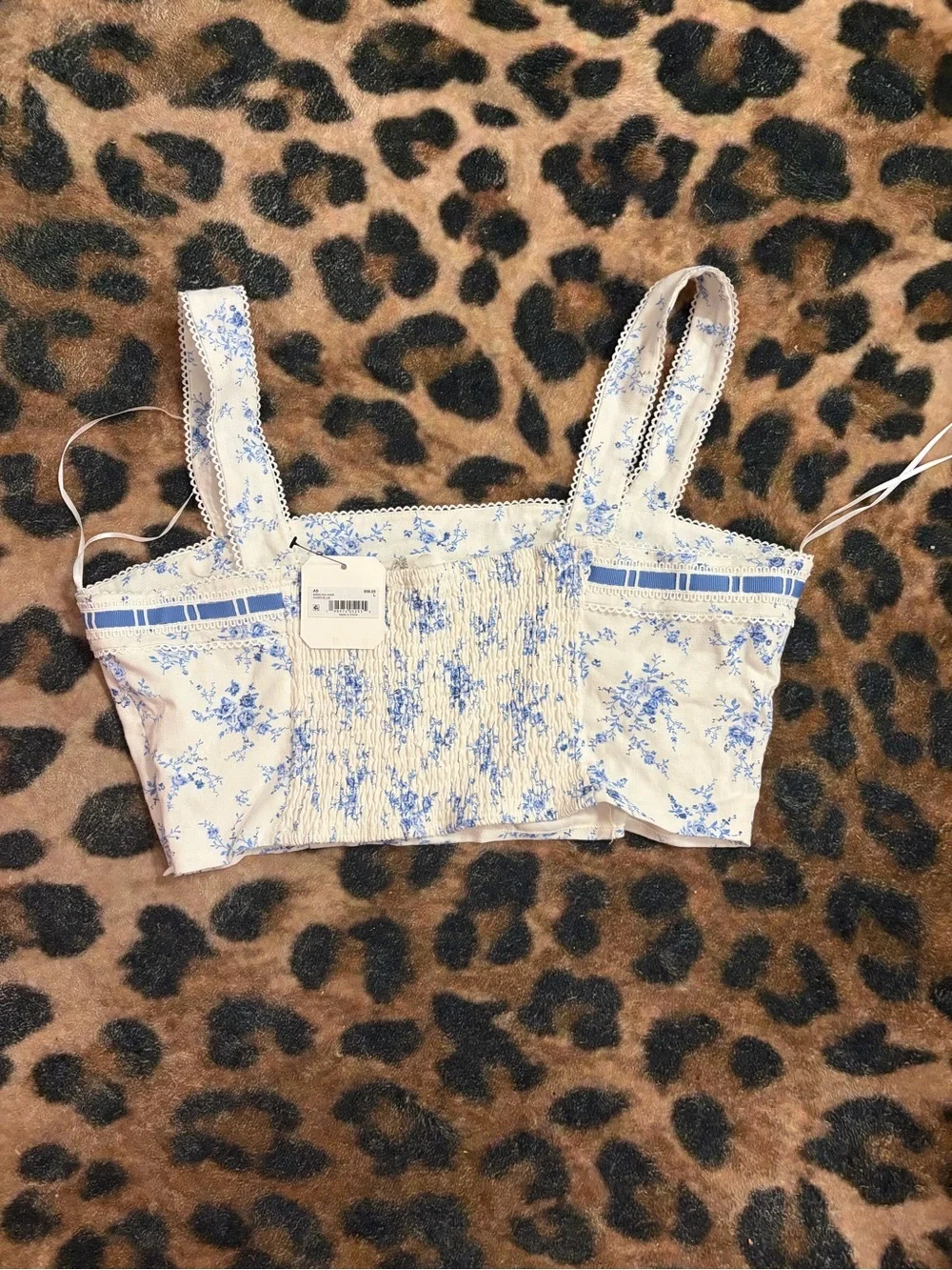 Altar'd State Cream and Blue Floral Tank Top